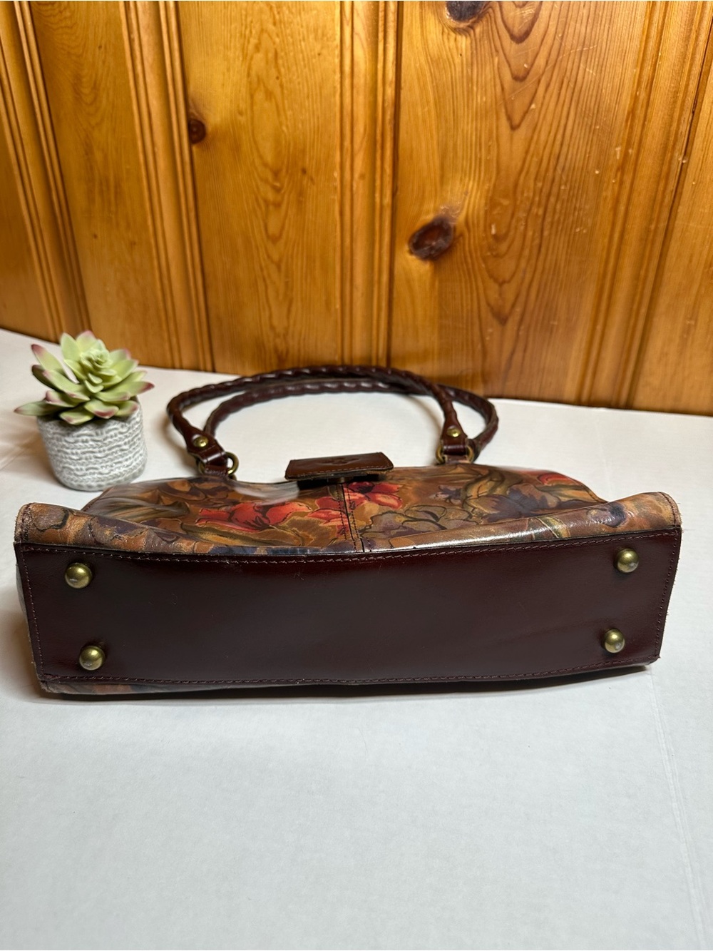 Patricia Nash Brown Hand-Painted Floral Shoulder Bag with Red Accents - Picture 11 of 16